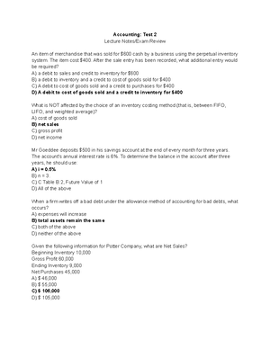 Accounting Test 1 - Exam 1 Review And Notes - Accounting: Test 1 ...