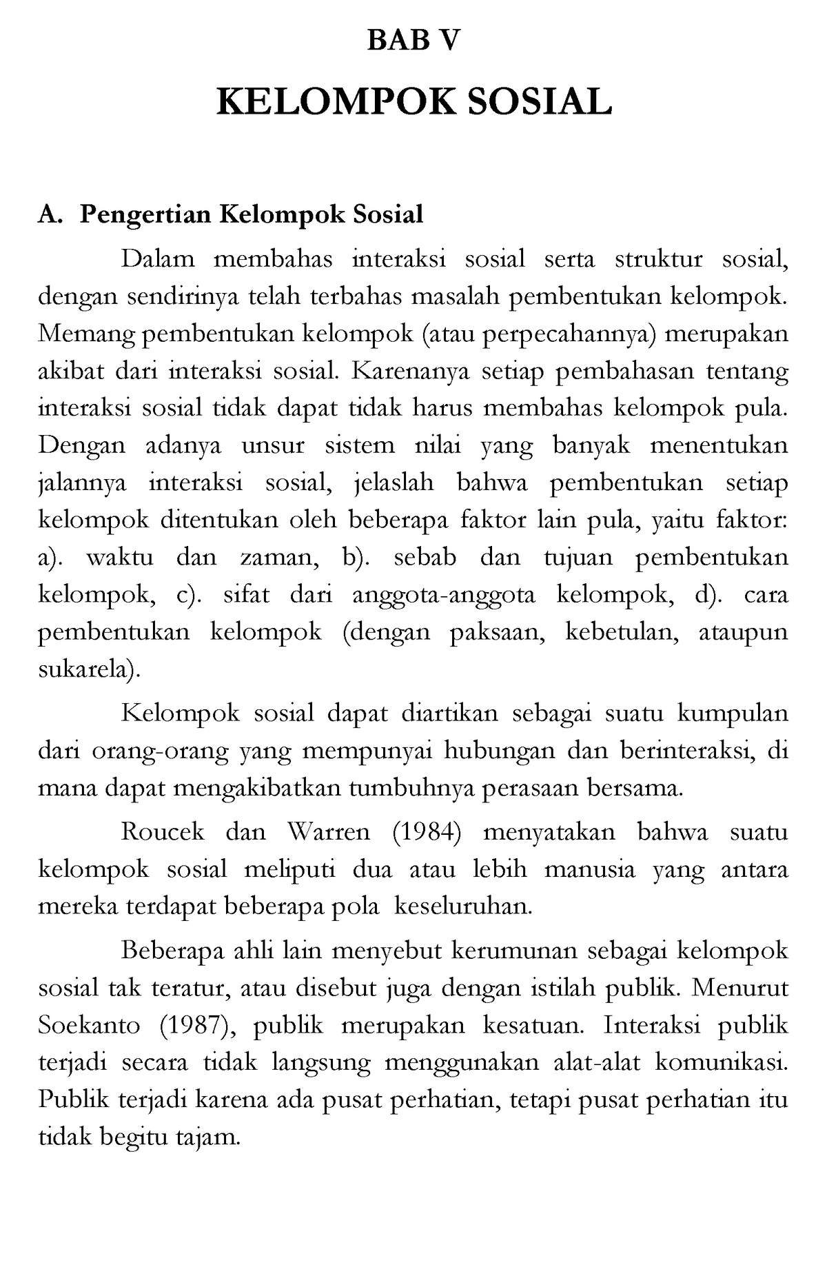 Pengantar Sosiologi 19 - BAB V KELOMPOK SOSIAL A. Pengertian Kelompok ...