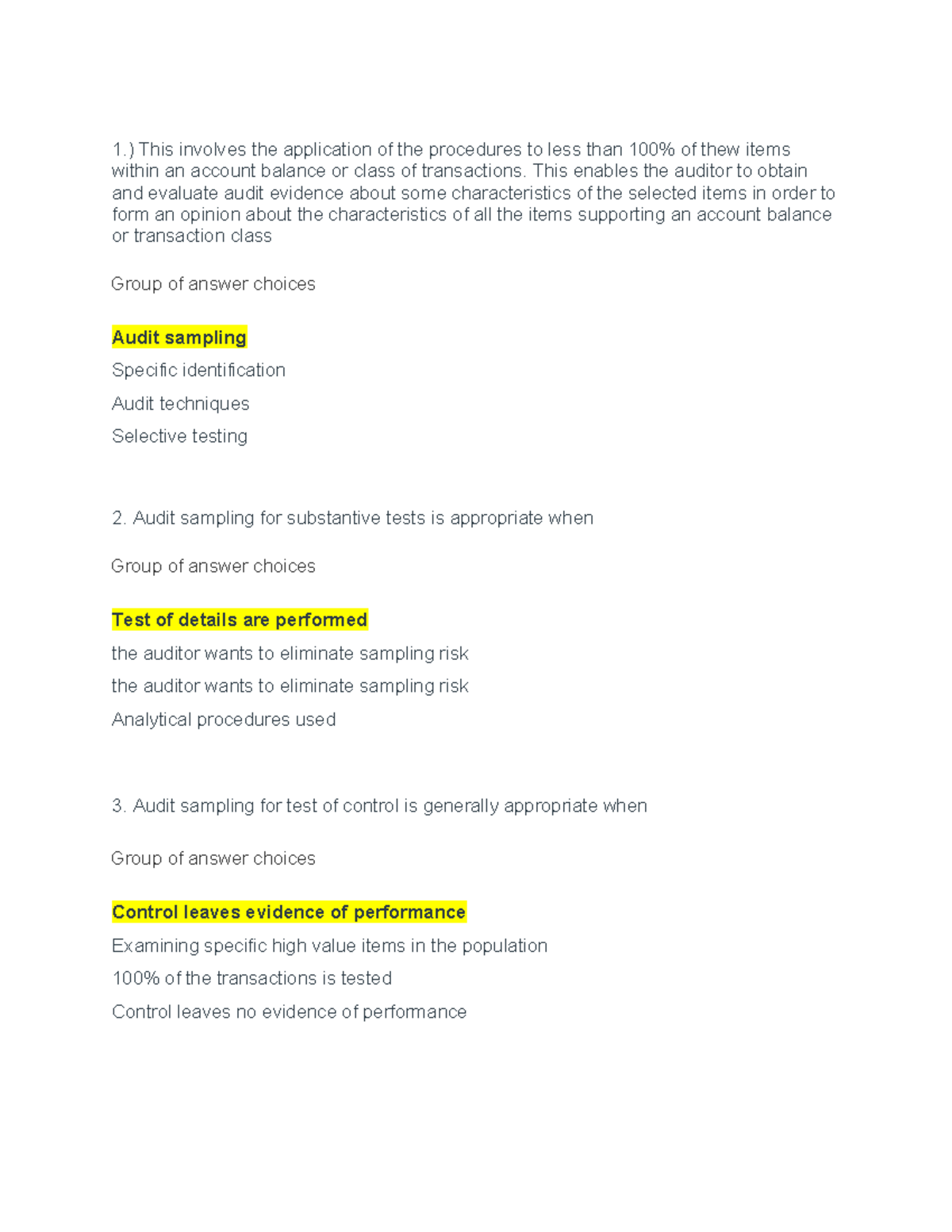 Audit- Sampling - 1.) This involves the application of the procedures ...
