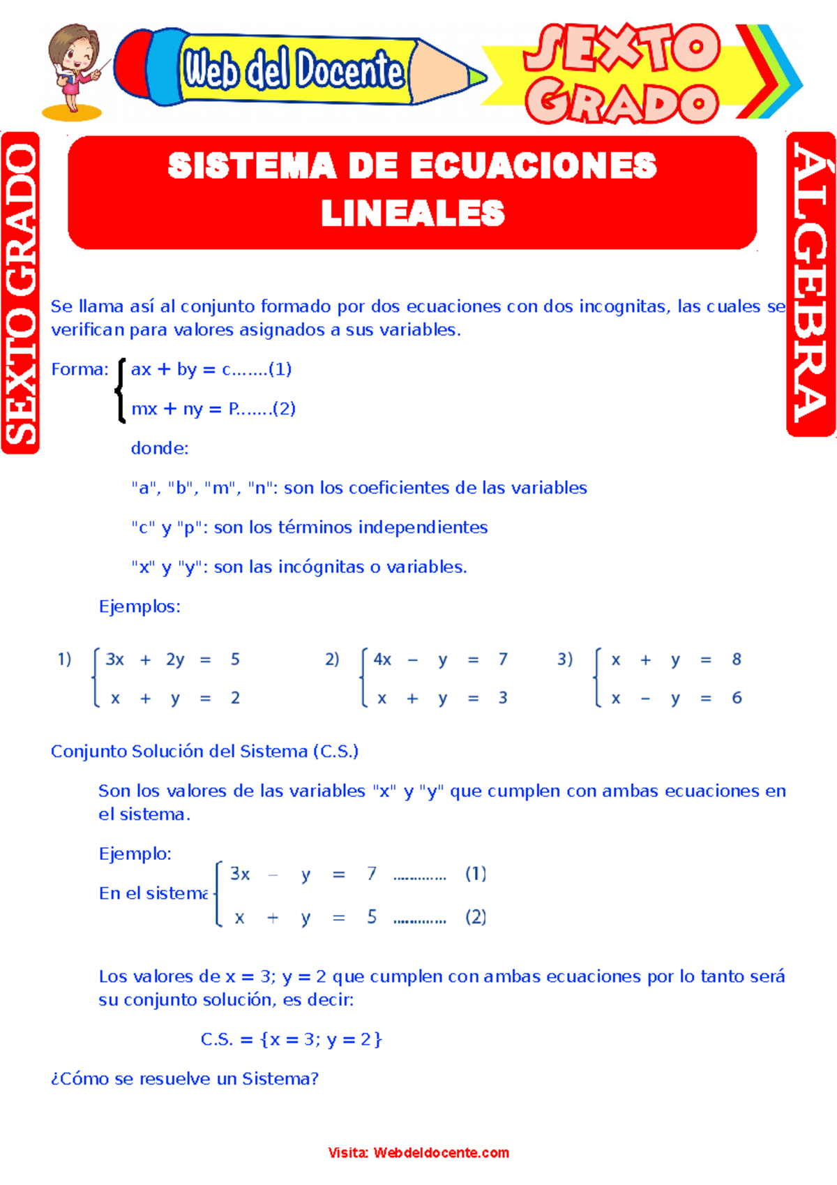 Sistema de Ecuaciones Lineales para Sexto Grado de Primaria - Se llama ...