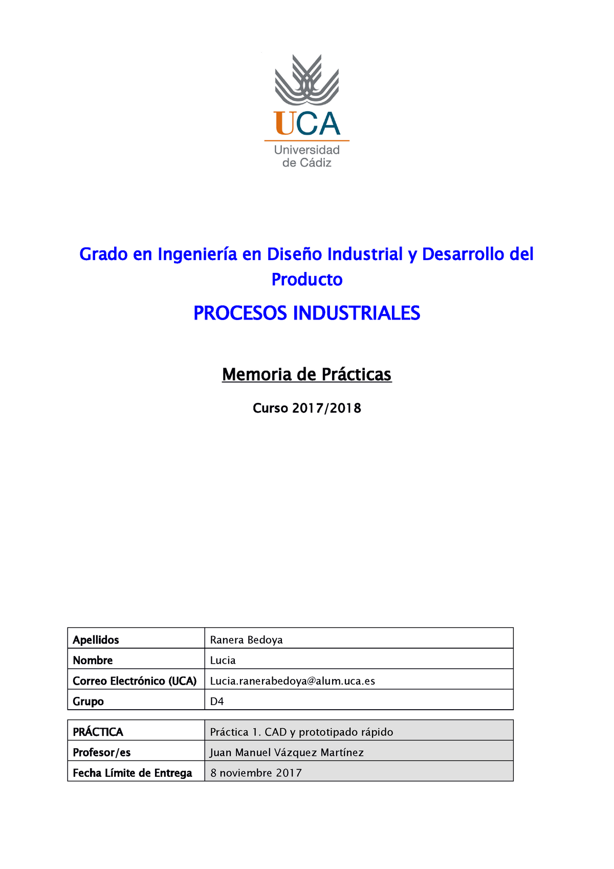 Practica De Laboratorio 1 Procesos Industriales 21717018 Studocu