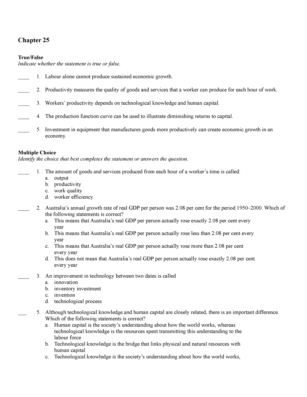 MCQs - Chapters 25 - 28 - Jhvhj,vhjbvhj,b - Chapter 25 True/False ...