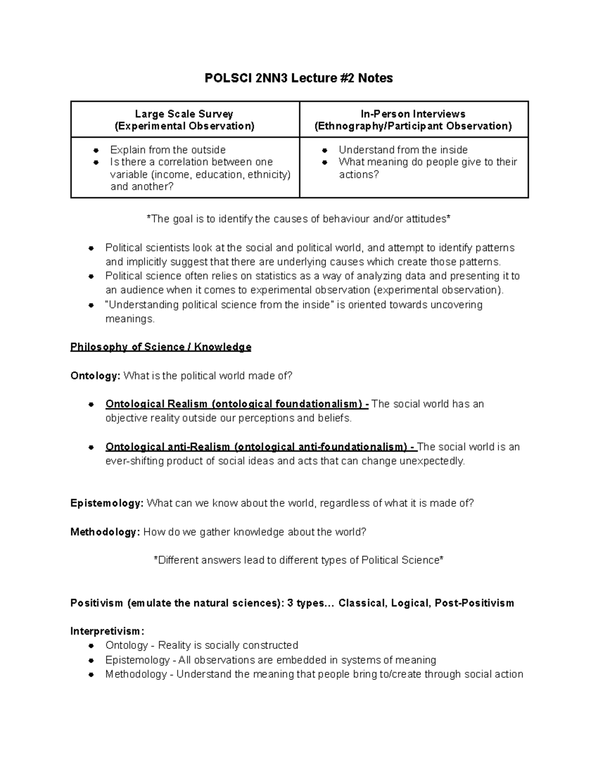 POLSCI 2NN3 - Lecture 2 Notes - POLSCI 2NN3 Lecture #2 Notes Large ...