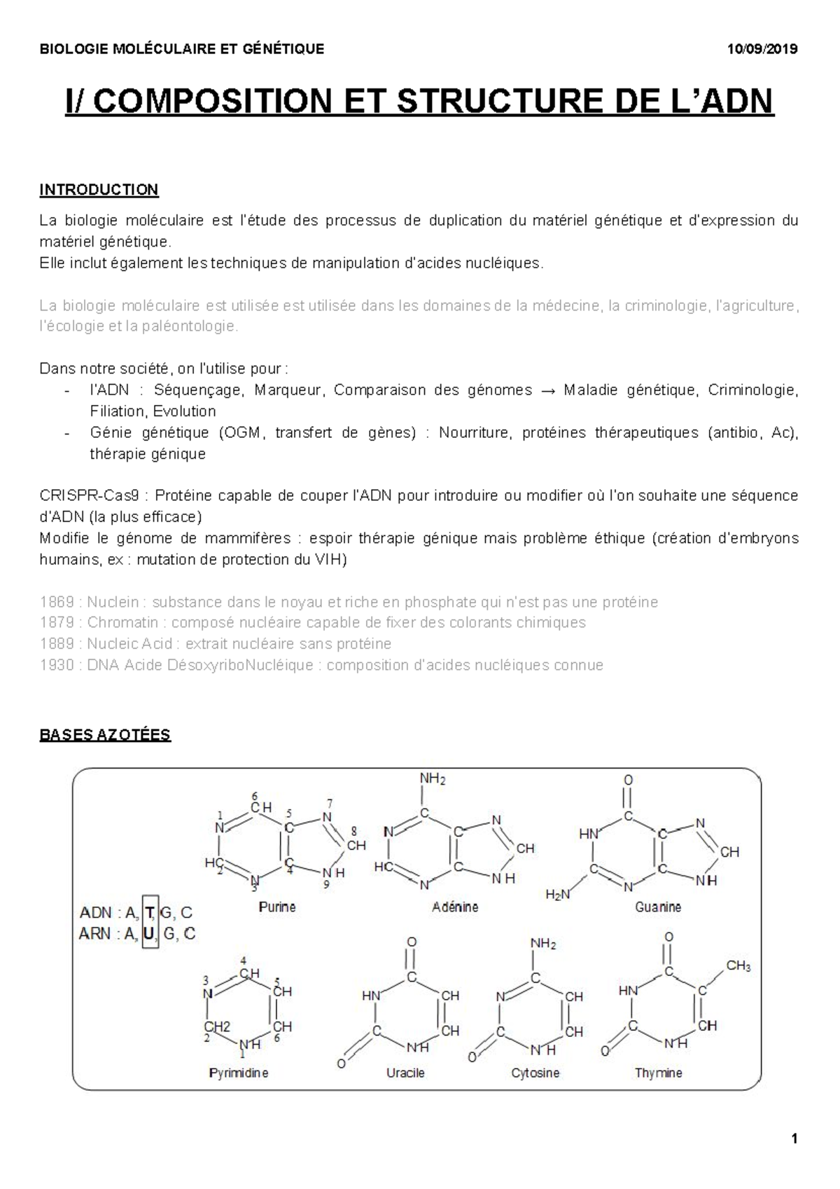 Composition Et Structure De L'ADN L1 SDV - S1 COMPOSITION ET STRUCTURE ...