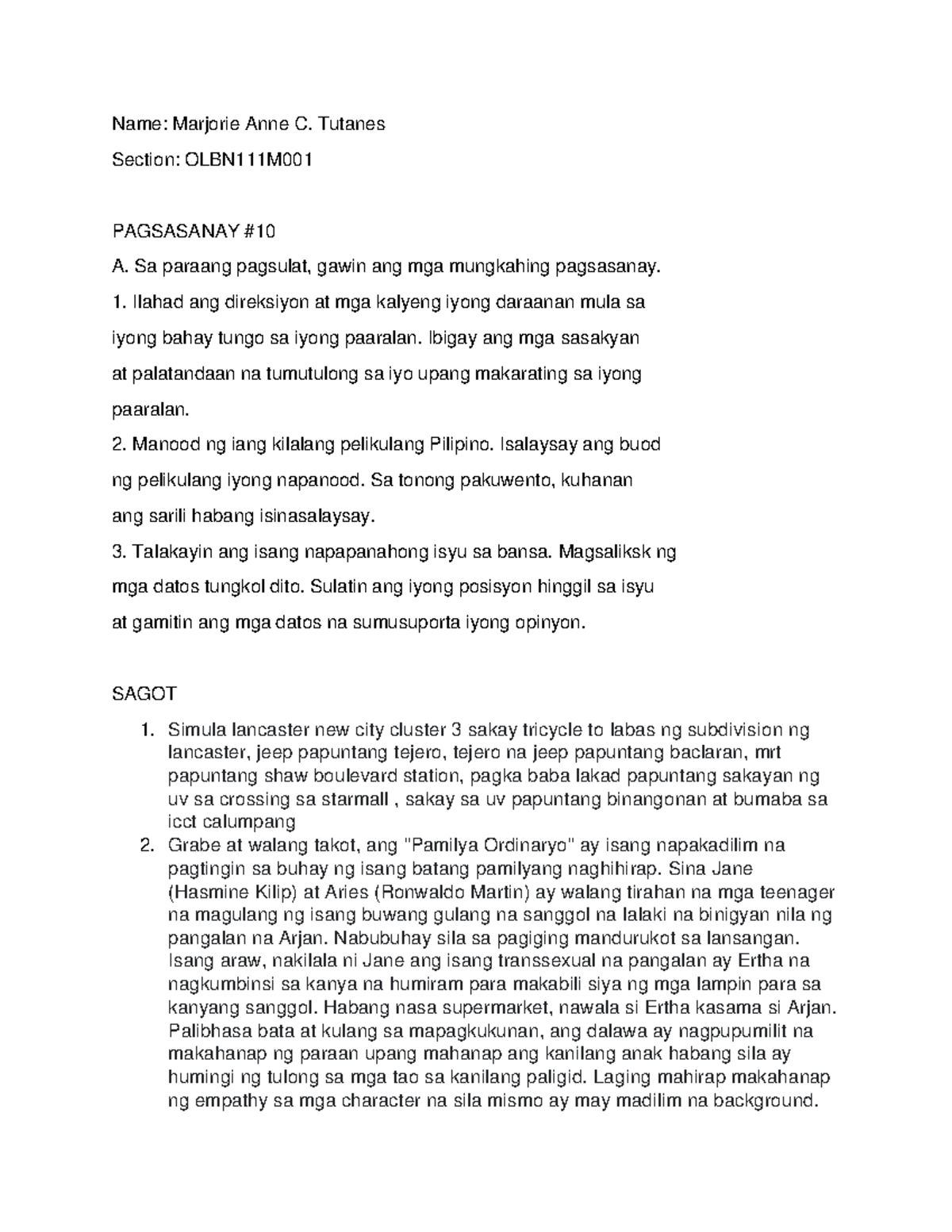 assignment for filipino