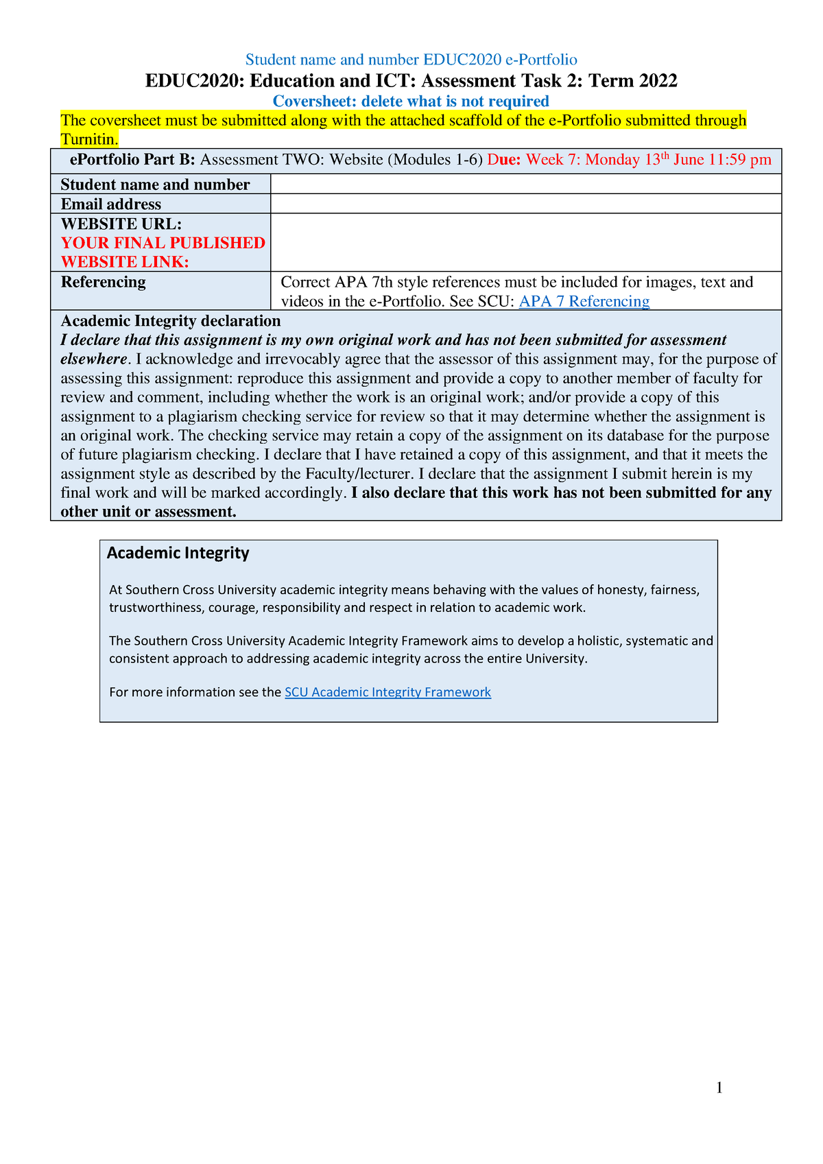 ICT Assessment 2 - EPortfolio Part B: Assessment TWO: Website (Modules ...