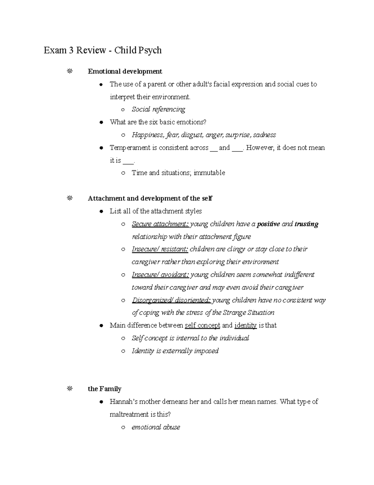 Exam 3 Study guide - Exam 3 Review - Child Psych Emotional development ...