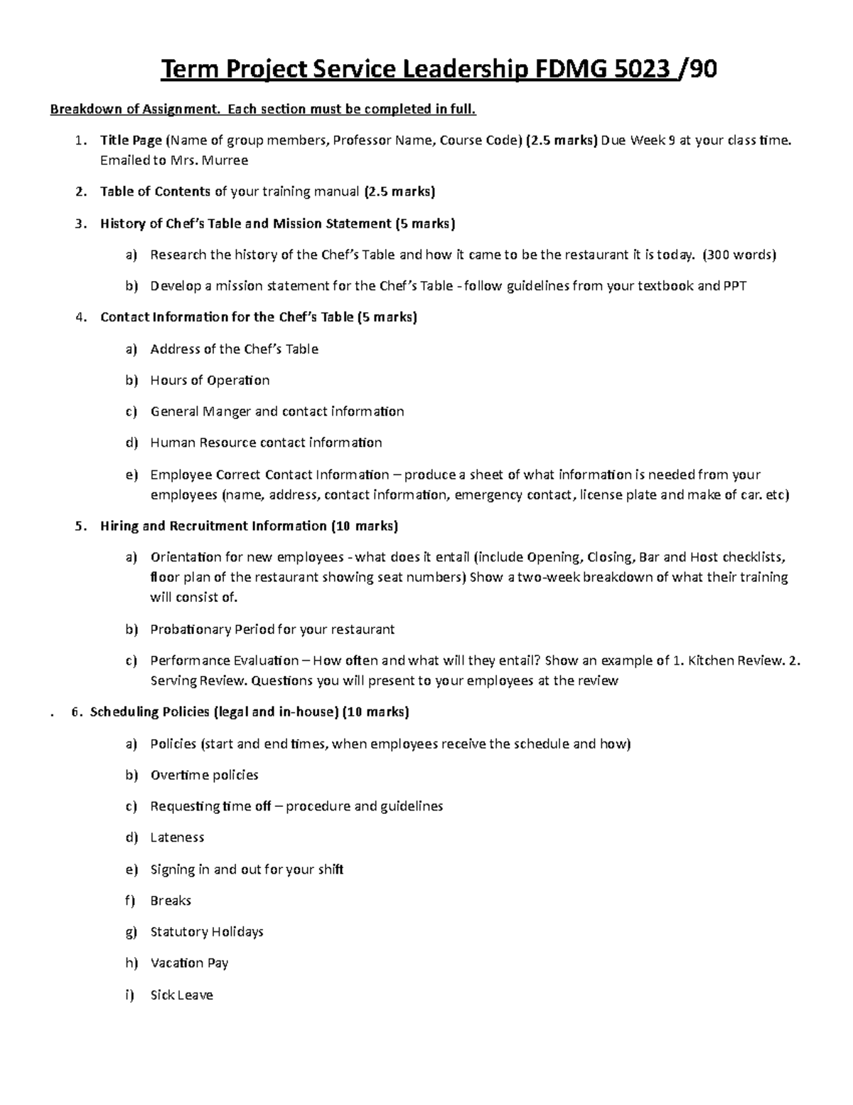Term Project - Each section must be completed in full. 1. Title Page ...