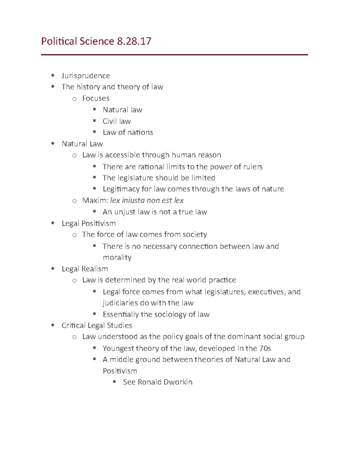PS 8 Lecture Notes 1 Political Science 8 Jurisprudence The History
