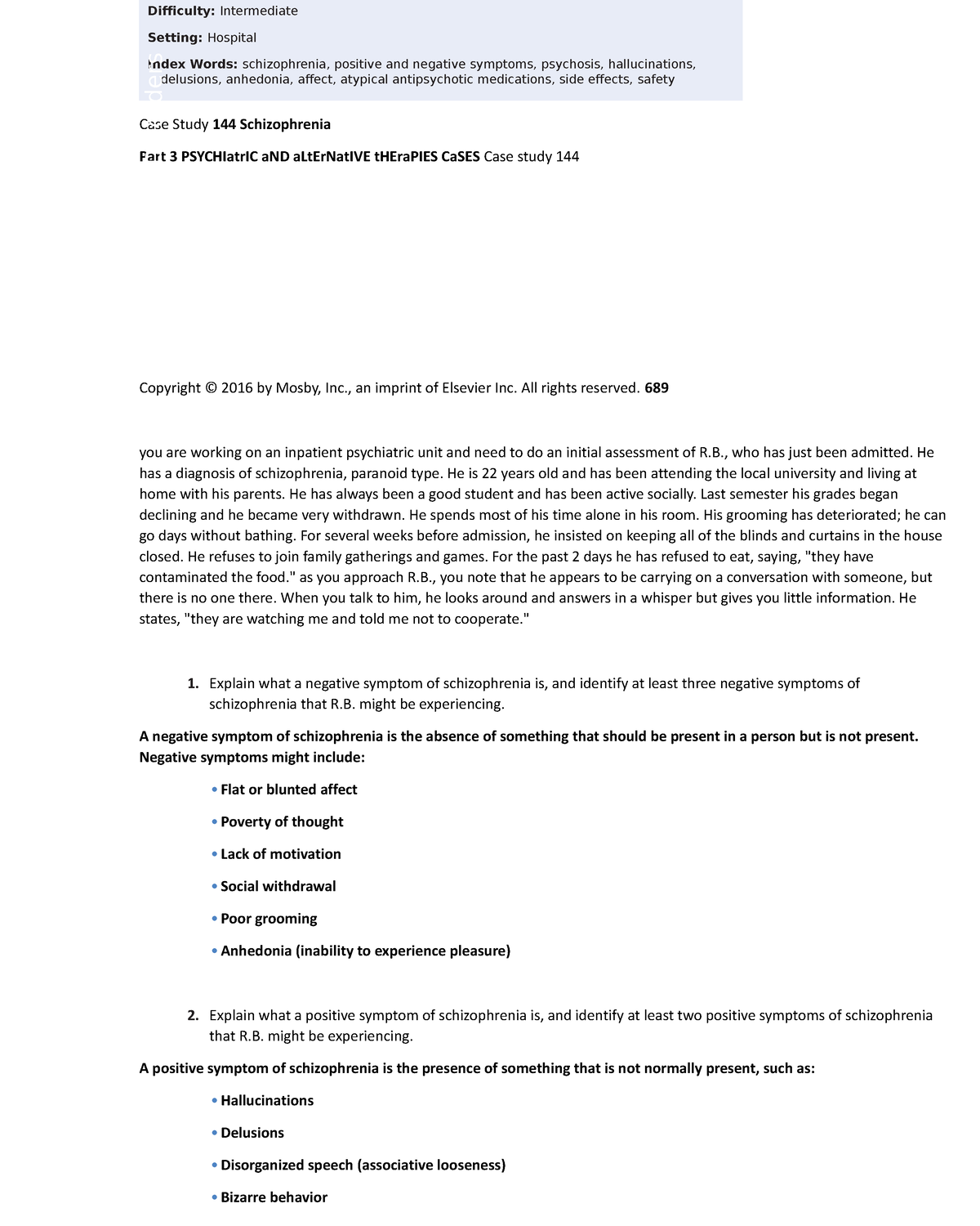 pn cognition schizophrenia part 1 3.0 case study test quizlet