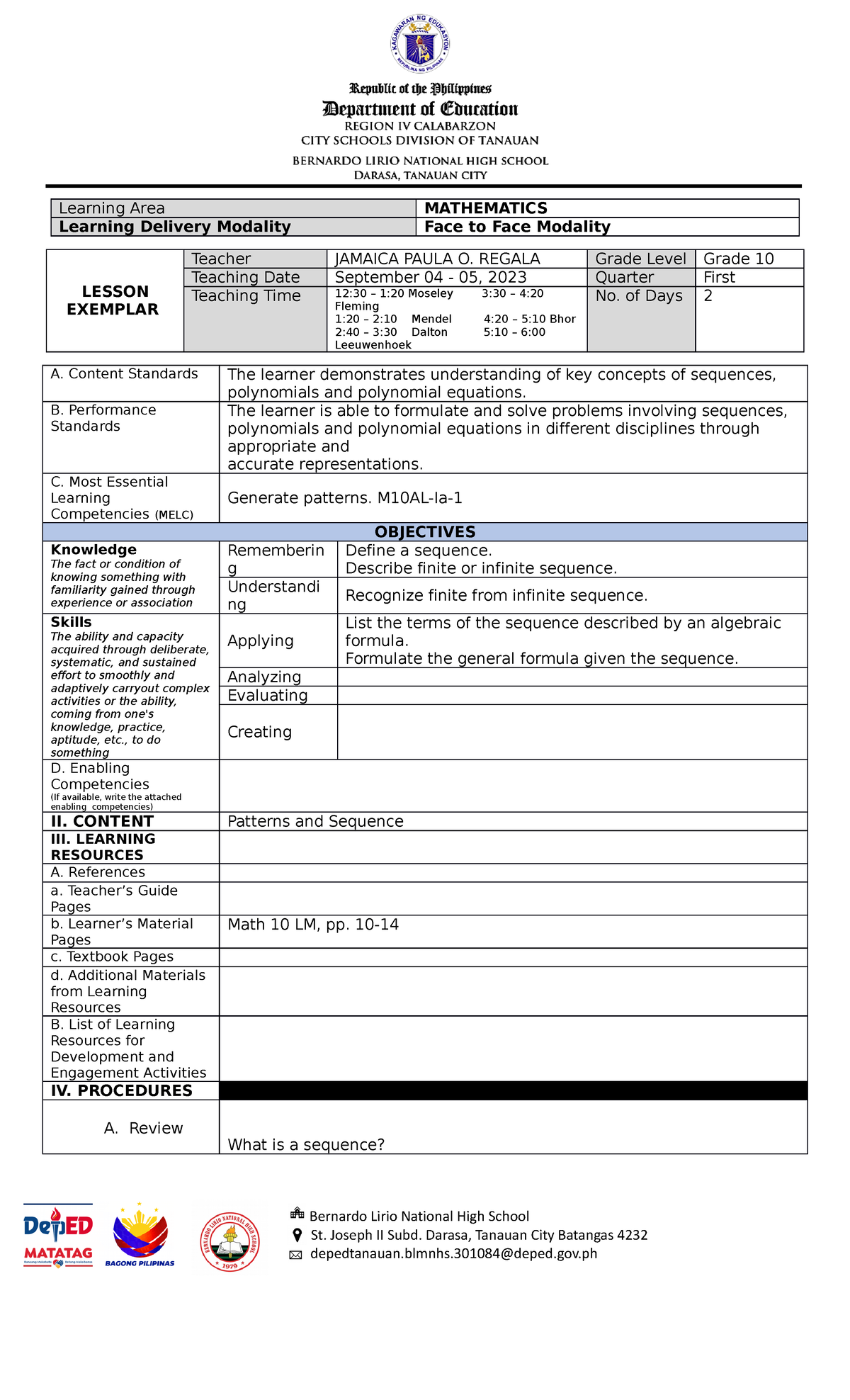LP2 September 4 5 - lesson plan - Advanced Control Systems II - Studocu