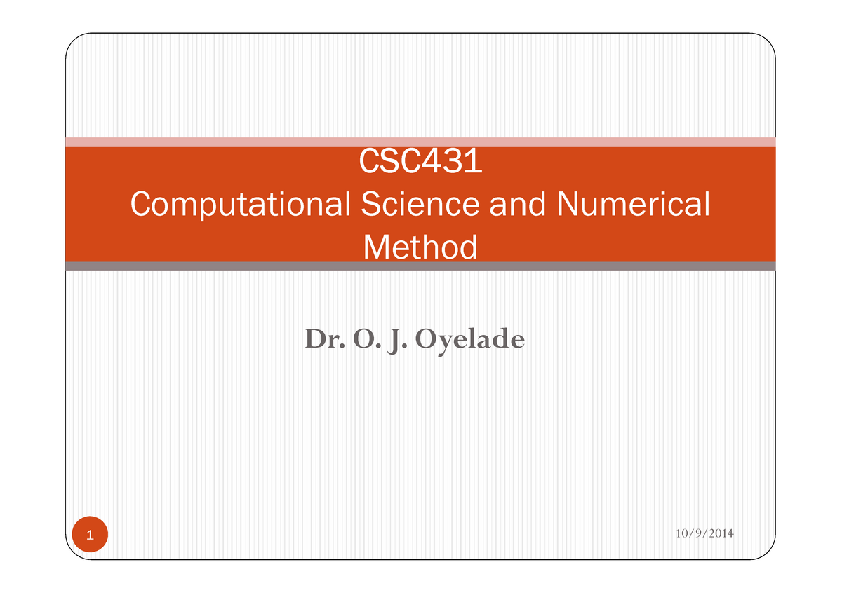 CSC431 Lectures - Computational Science And Numerical Method - - Studocu