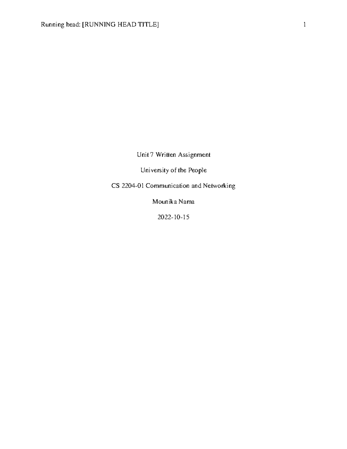 Unit 7 Written Assignment - Running head: [RUNNING HEAD TITLE] 1 Unit 7 ...
