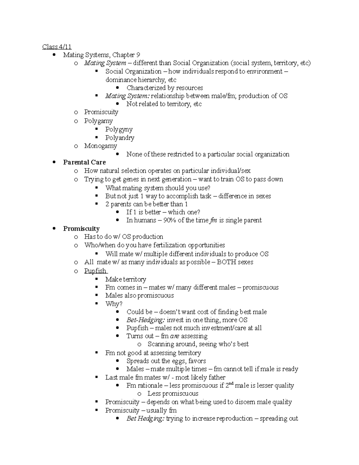 Unit 3 Class Notes - complex animal behaviors - Class 4/ Mating Systems ...