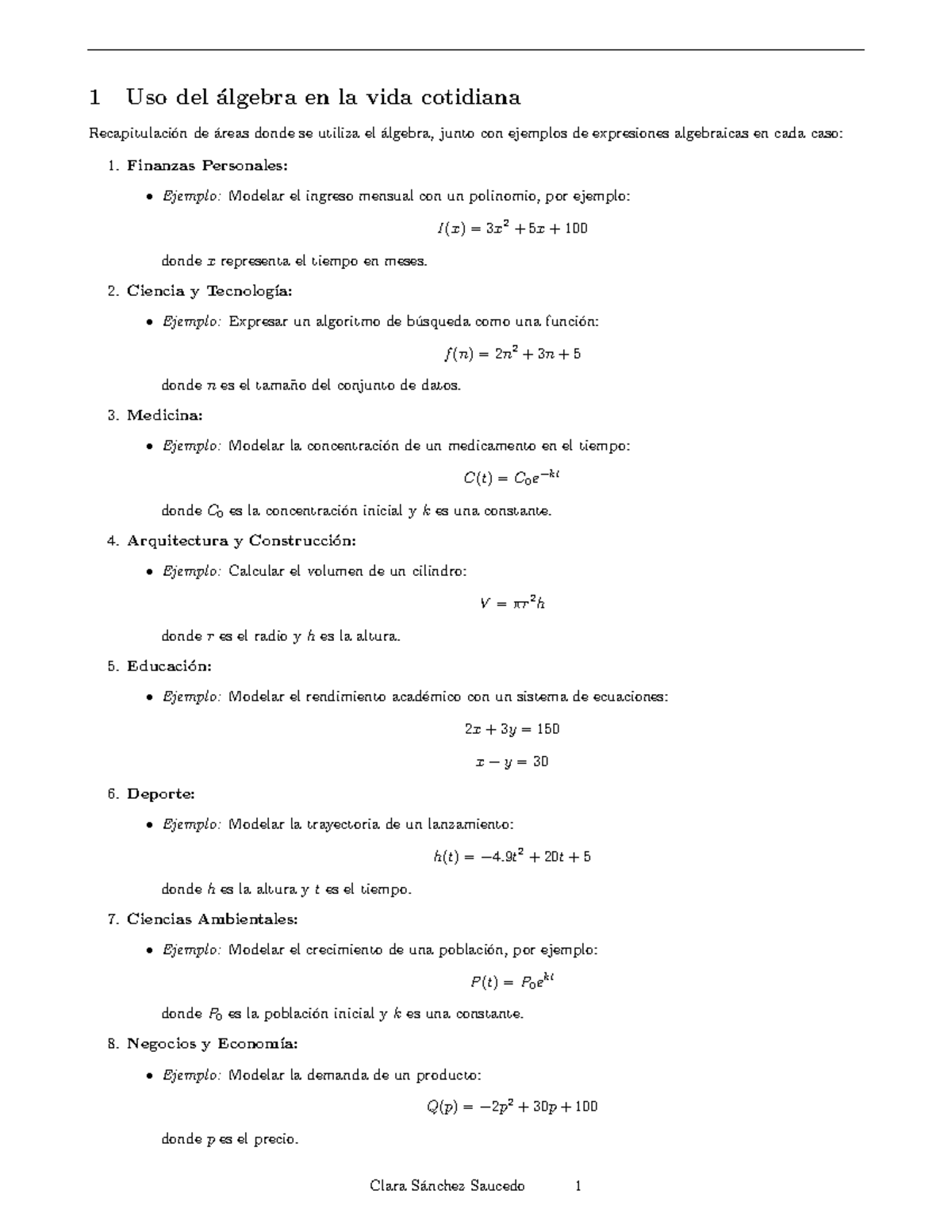 El Algebra nos rodea - Situaciones en las que se utiliza el álgebra - 1