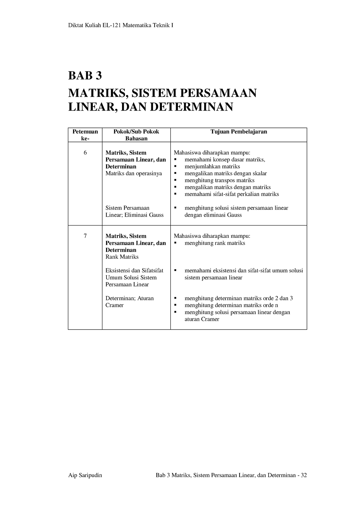 BAB 3 Matriks Determinan Dan Sistem Persamaan Linier - BAB 3 MATRIKS ...