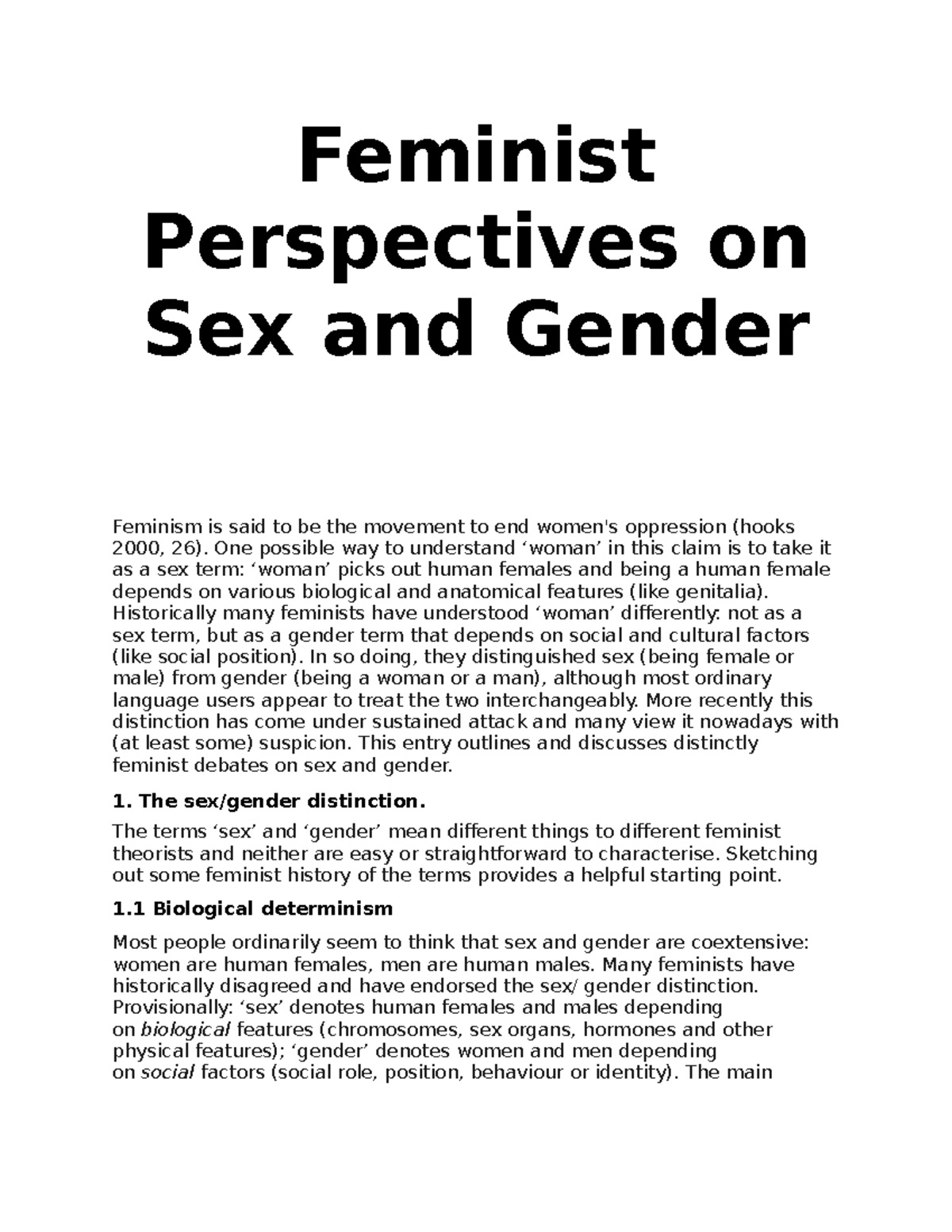 Lecture 16 Feminist Perspectives On Sex And Gender Feminist Perspectives On Sex And Gender 9249