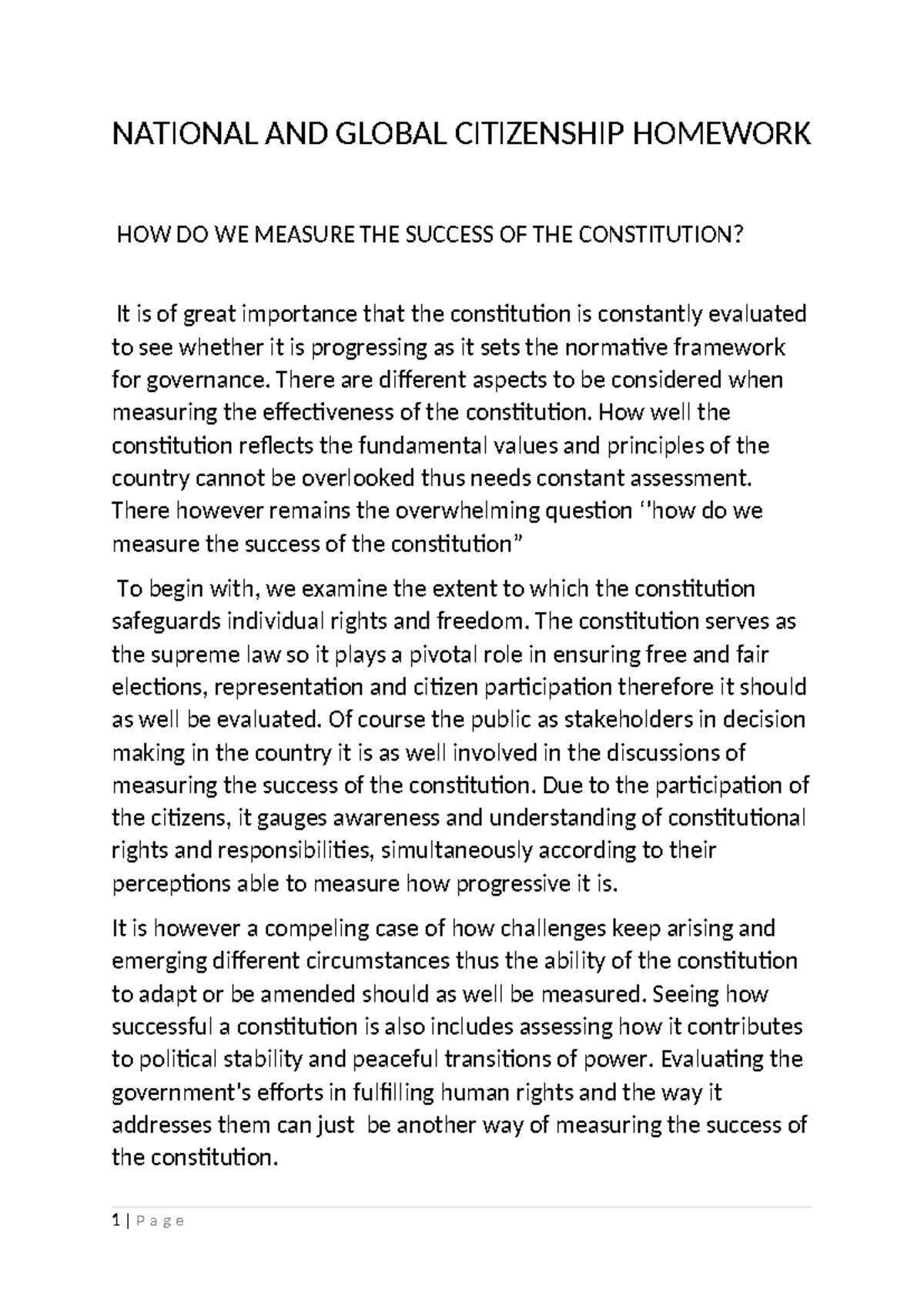 National AND Global Citizenship Homework - NATIONAL AND GLOBAL ...