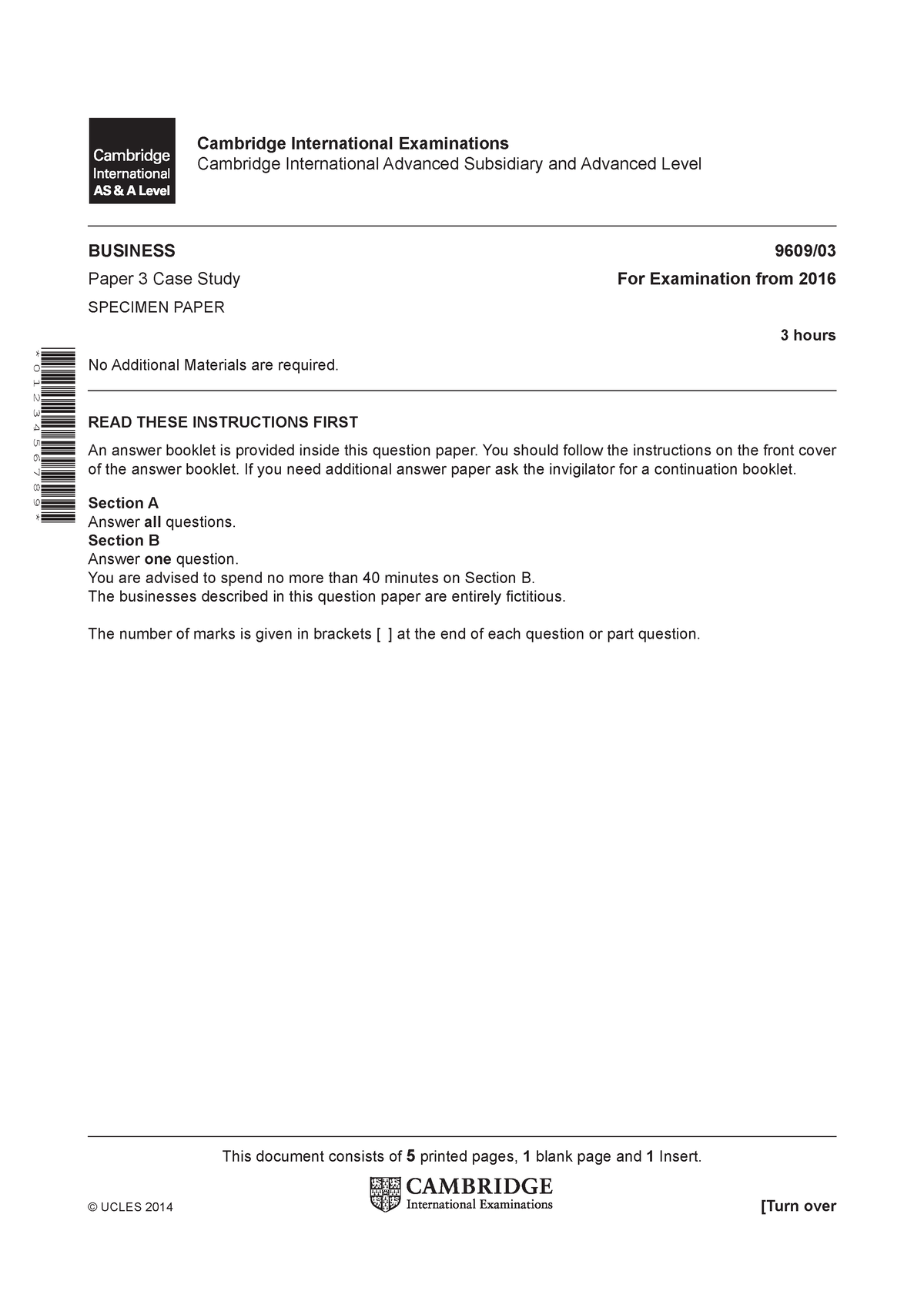 9609 y16 sp 3 - yes good - This document consists of 5 printed pages, 1 ...