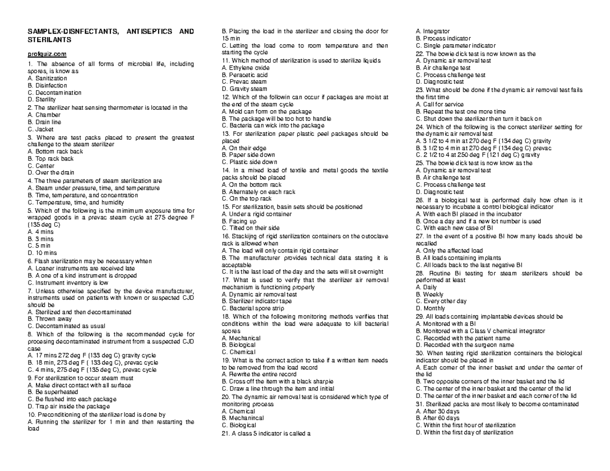 Samplex Disnfectants, Antiseptics AND Sterilants SAMPLEX