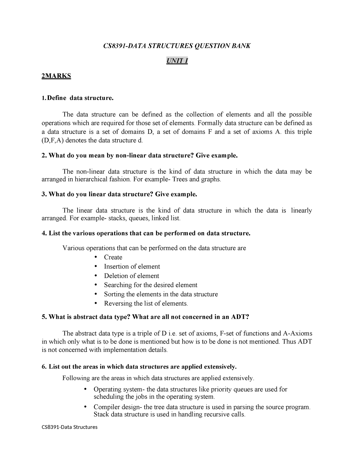 CS8391-DATA- Structures Question Bank - 2MARKS CS8391-DATA STRUCTURES ...