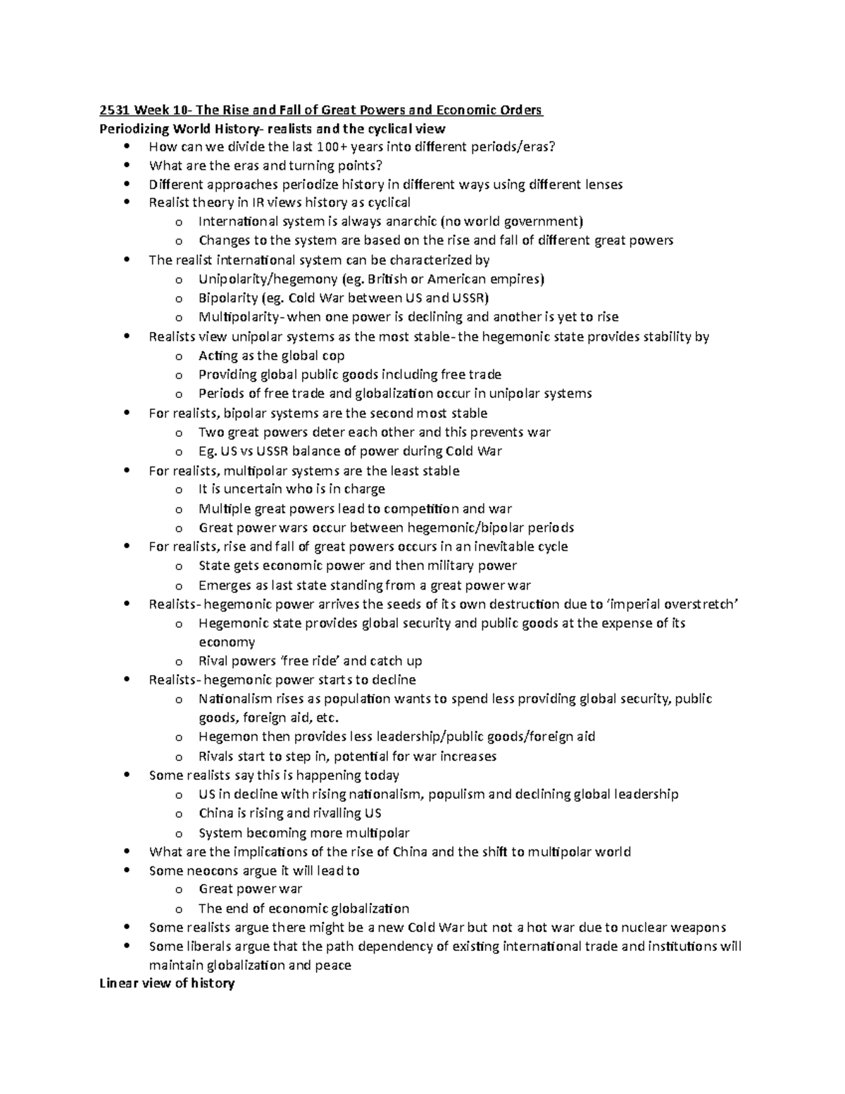 2531 week 10 - Lecture notes for week 10 of international relations ...