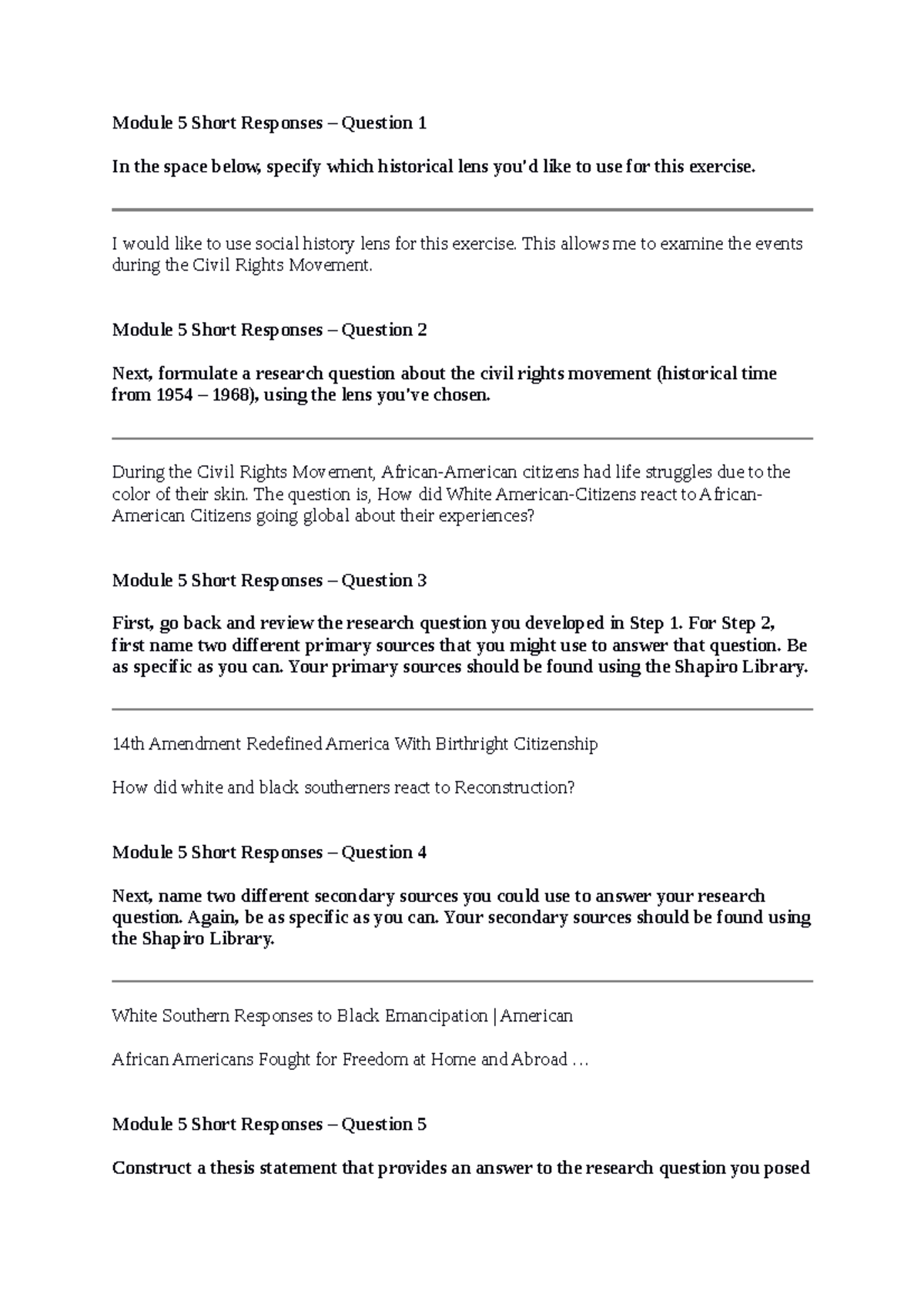 HIS 200 Applied History - Module 5 Short Responses – Question 1 In the ...