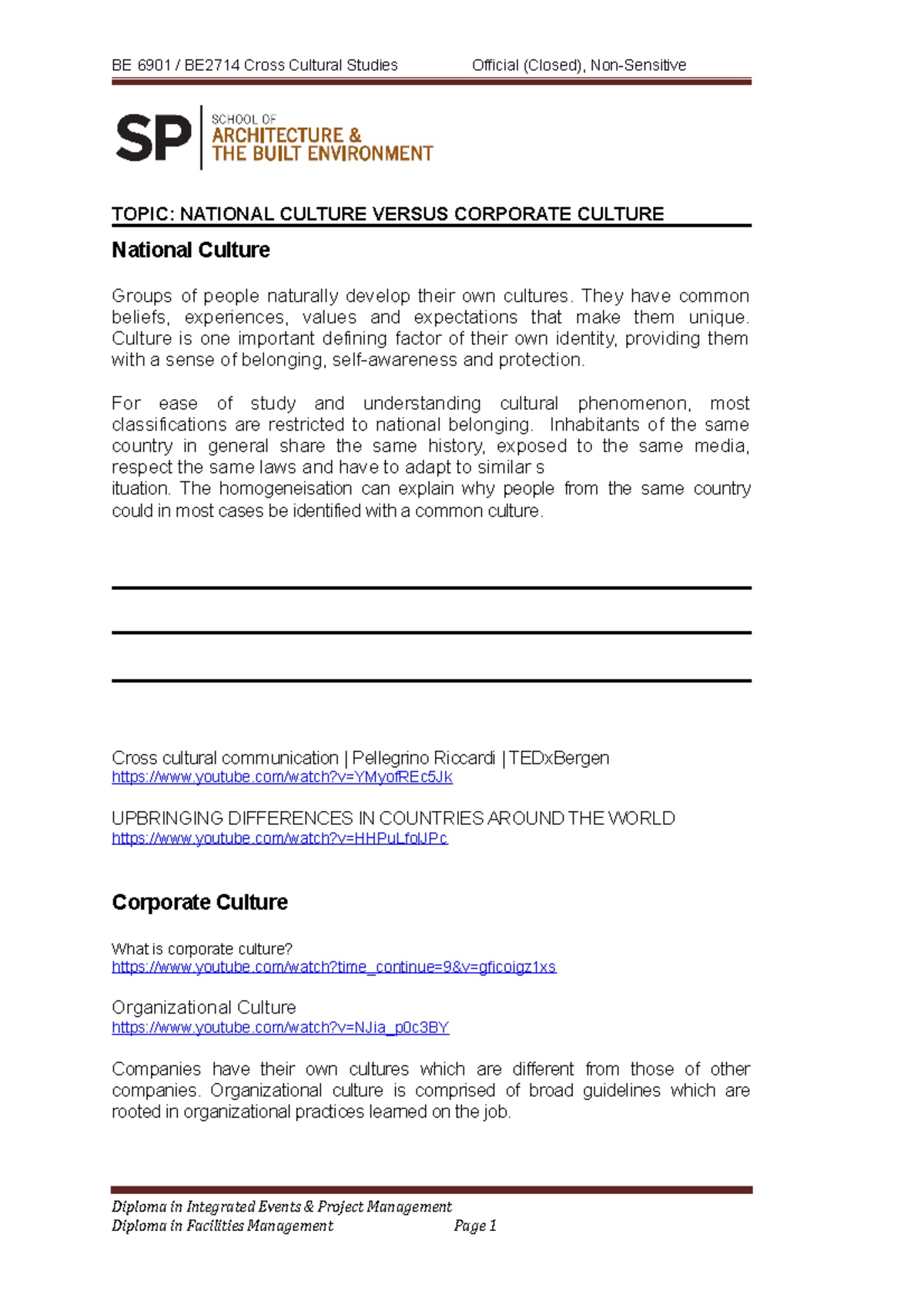 Topic 4 - National Culture versus Corporate Culture - TOPIC: NATIONAL ...