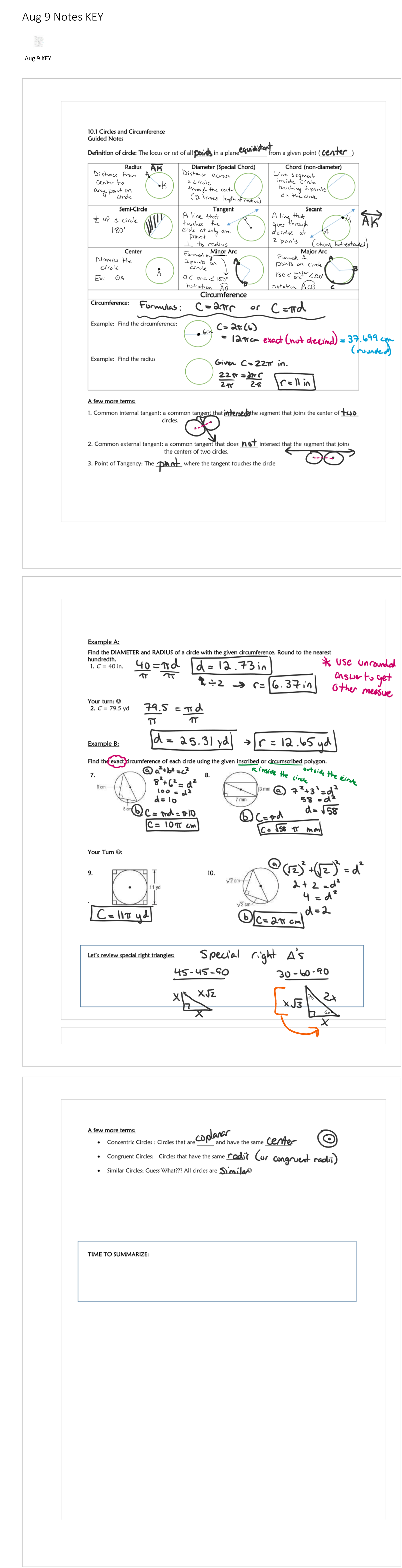 Aug 9 Notes KEY - Algebra 2 nites - Aug 9 KEY Aug 9 Notes KEY - Studocu