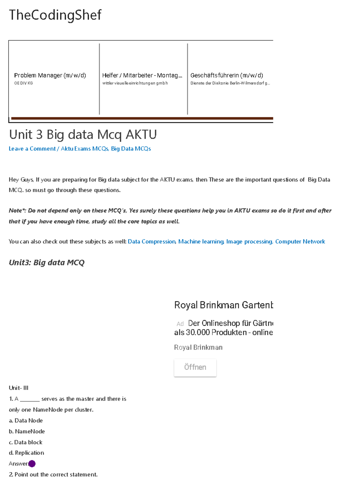 Big_Data_Quiz And Answer - Unit 3 Big Data Mcq AKTU Leave A Comment ...