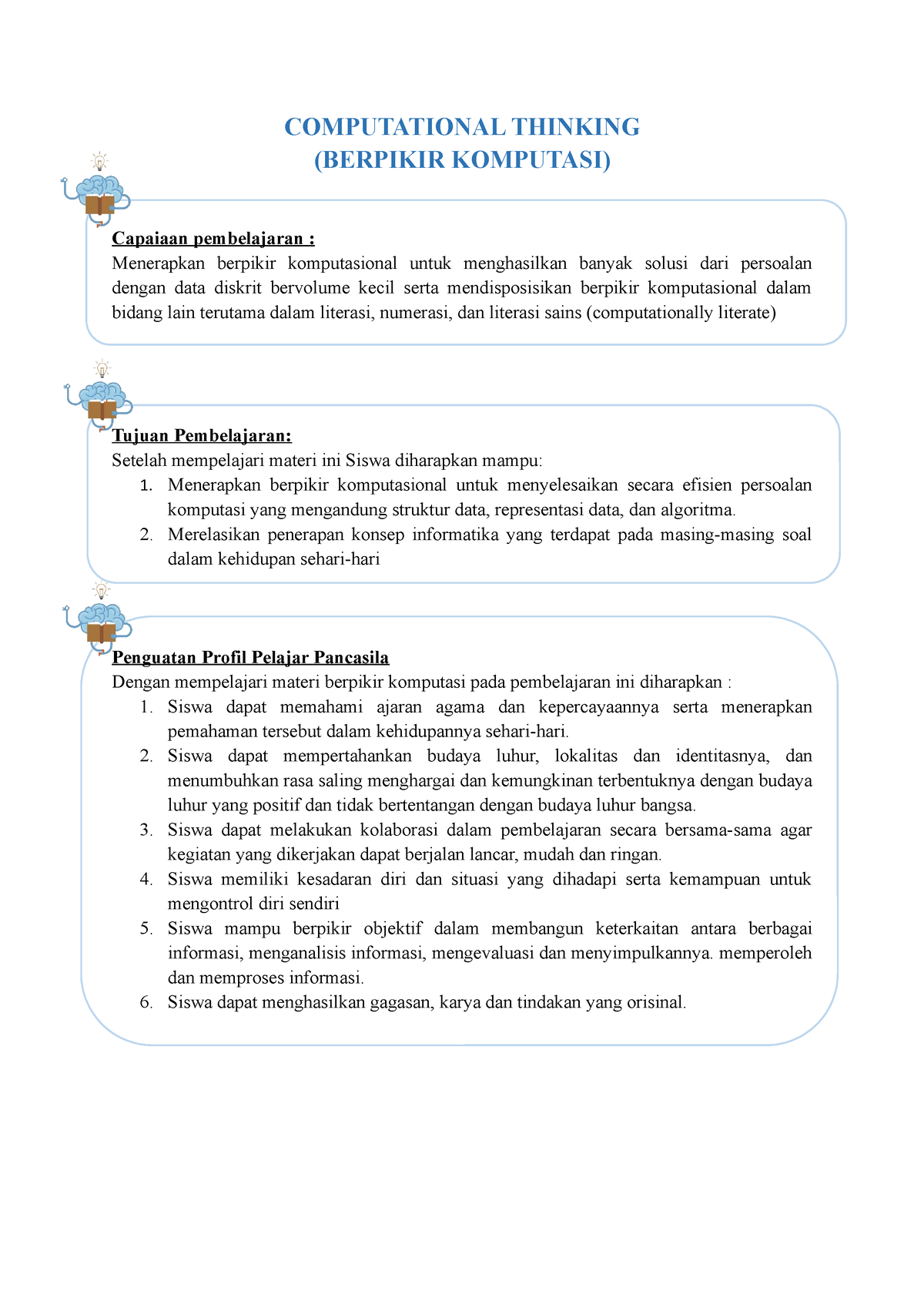 Bab 1 Berfikir Komputasi Computational Thinking Berpikir Komputasi Capaiaan Pembelajaran 5849