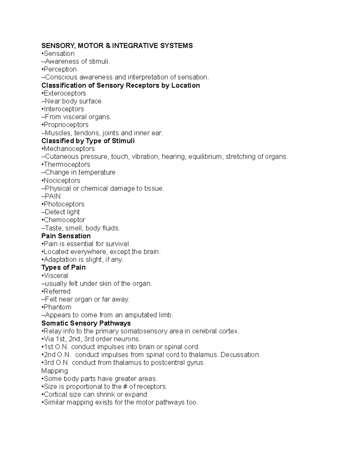 Sensory, Motor and Integrative Systems - SENSORY, MOTOR & INTEGRATIVE ...