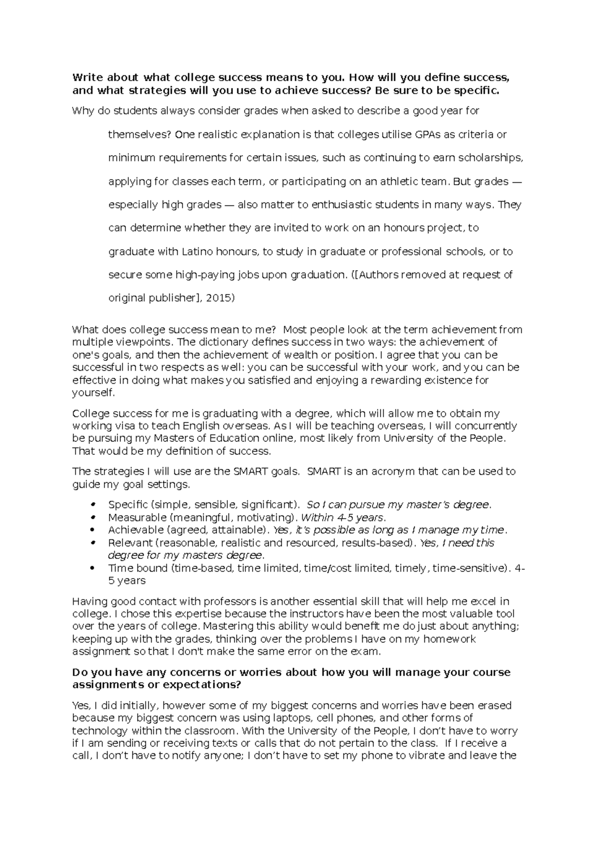 Define success college essay