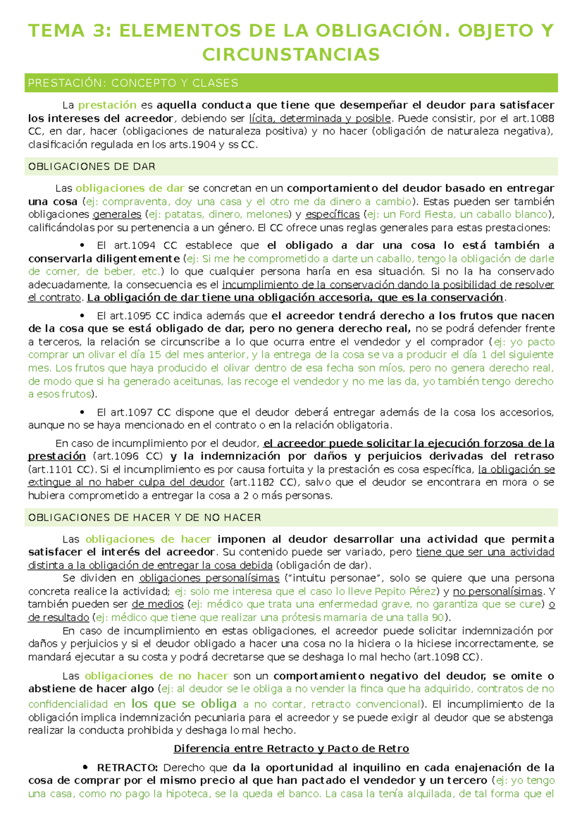 Tema 3 - Apuntes 3 - TEMA 3: ELEMENTOS DE LA OBLIGACIÓN. OBJETO Y ...