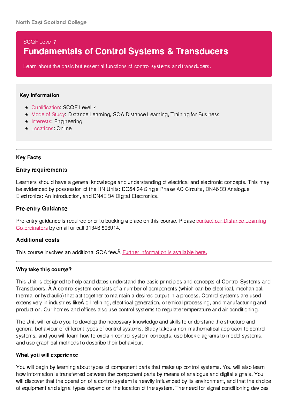 Nescol fundamentals of control systems 038 transducers course brochure ...