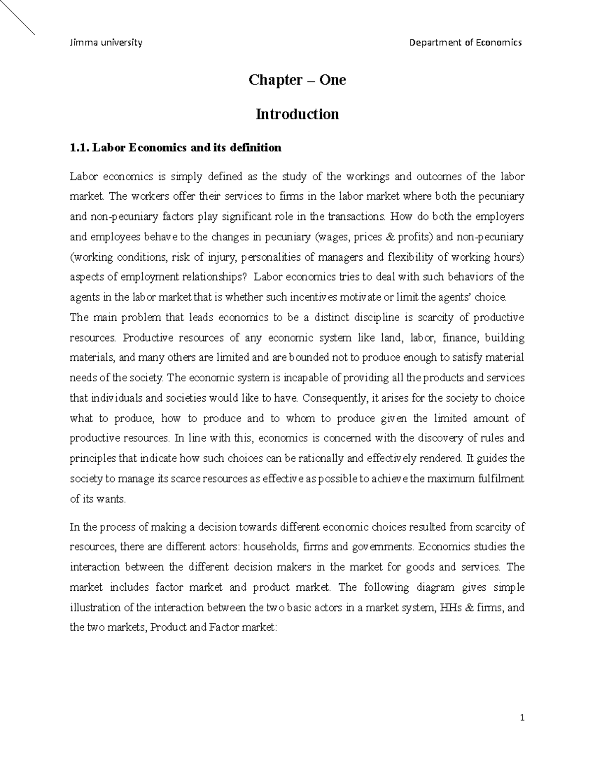 Labor economics - Chapter – One Introduction 1. Labor Economics and its ...