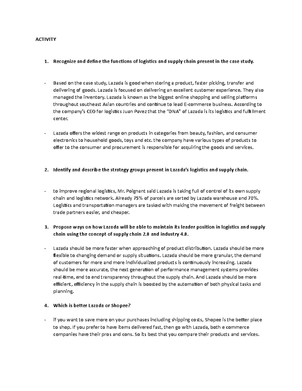 01 Activity Logistics Management - ACTIVITY Recognize and define the ...