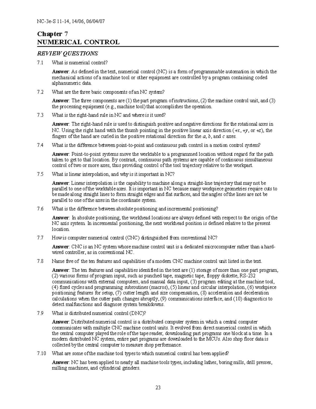 chapter 07 automation CIM - Chapter 7 NUMERICAL CONTROL REVIEW ...