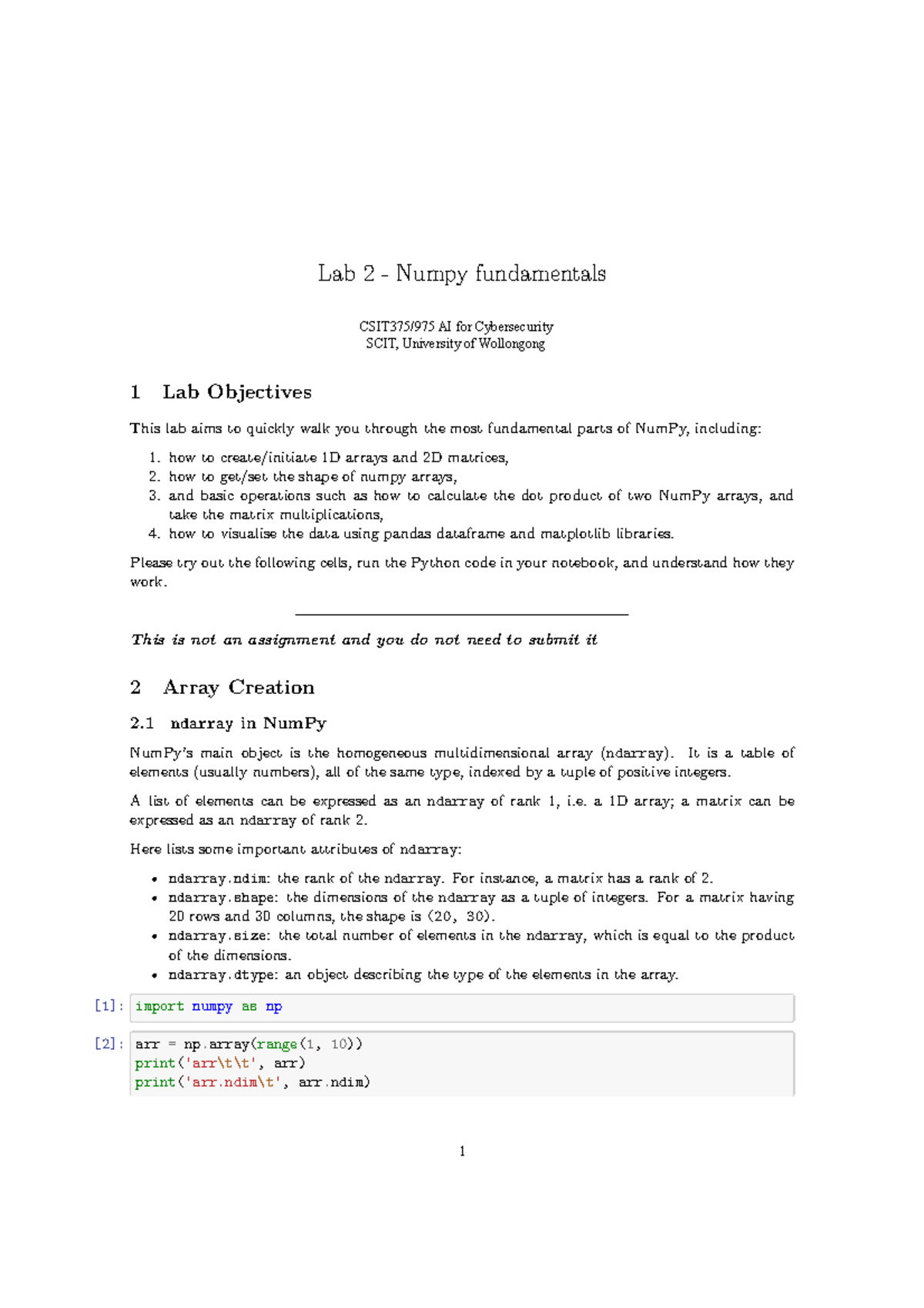 Lab 2 - Numpy fundamentals - Lab 2 - Numpy fundamentals March 11, 2024 ...