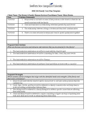 HSE 310 Module 4 Family Care Plan Template - HSE 310 Family Care Plan ...