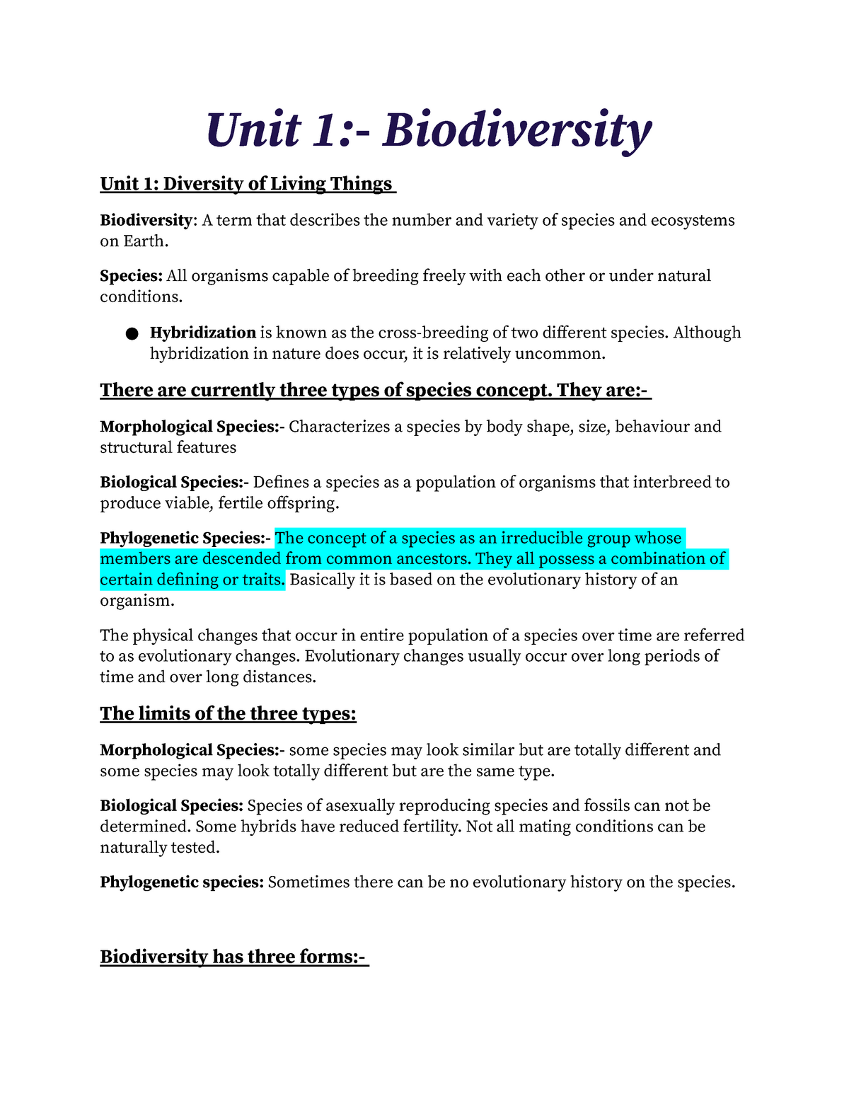 Unit 21 - Biodiversity - Notes - Grade 2121 - Biology - StuDocu In 6 3 Biodiversity Worksheet Answers