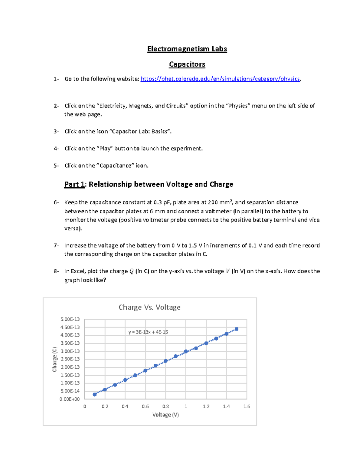 Capacitors lab report Labs Capacitors 1 Go to the