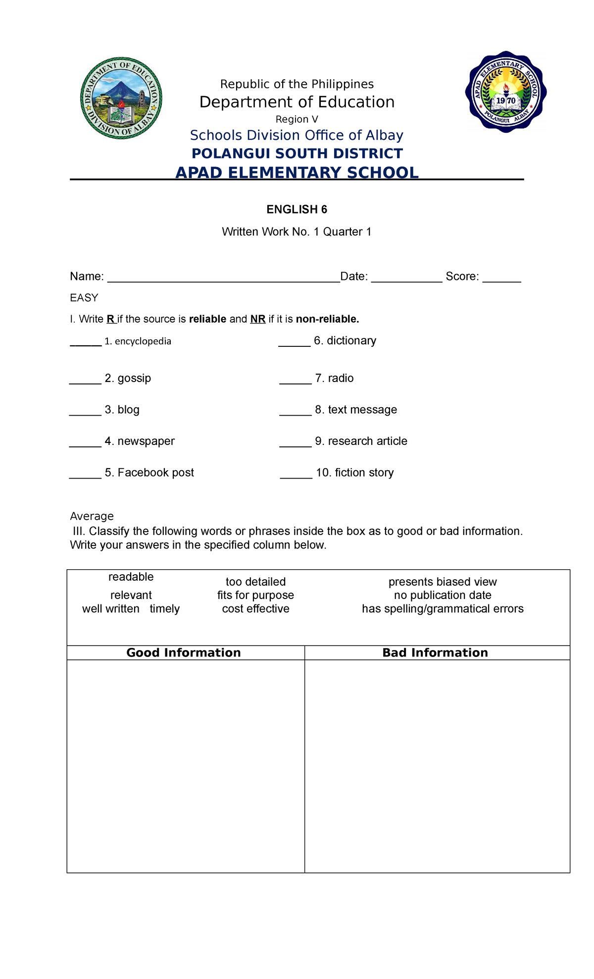 English 6 ST - Republic of the Philippines Department of Education ...