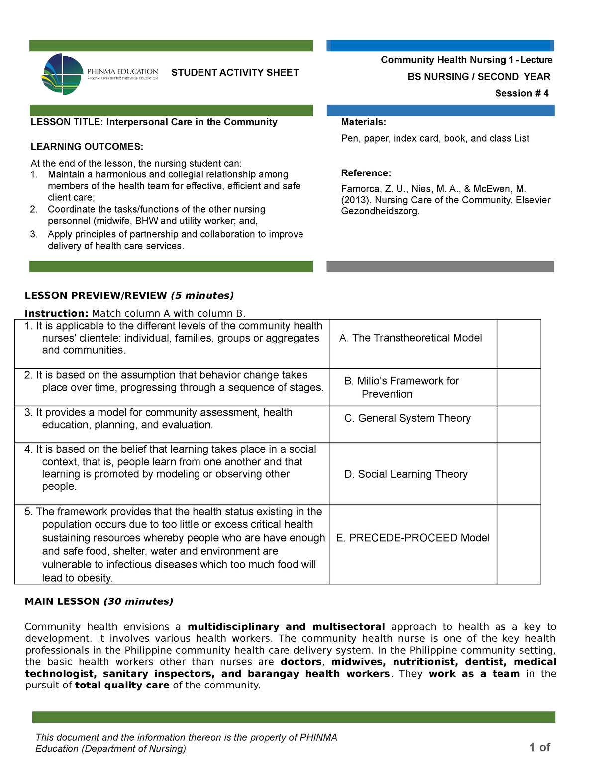 CHN1 Lec Session 4 SAS - Notes - Bs Nursing - SWU - Studocu