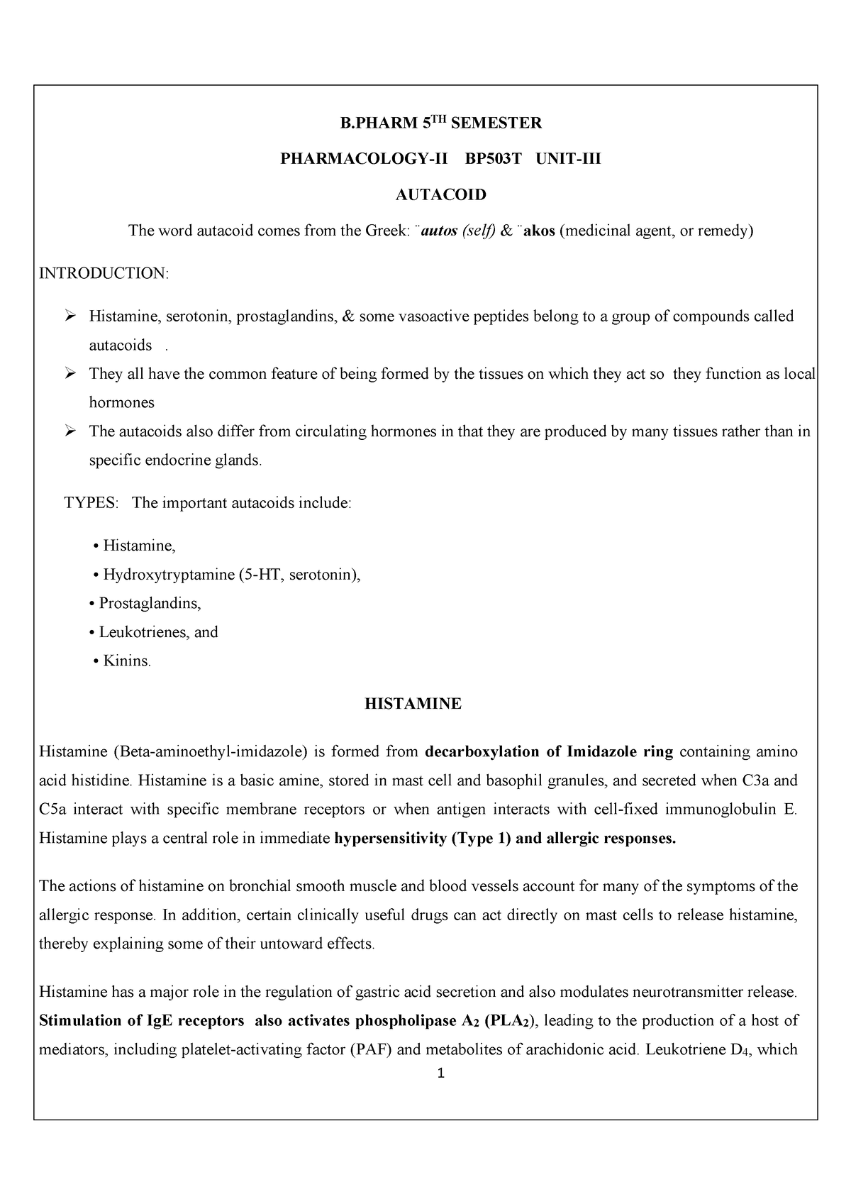 BP503T PCOL UNIT-III - B 5TH SEMESTER PHARMACOLOGY-II BP503T UNIT-III ...