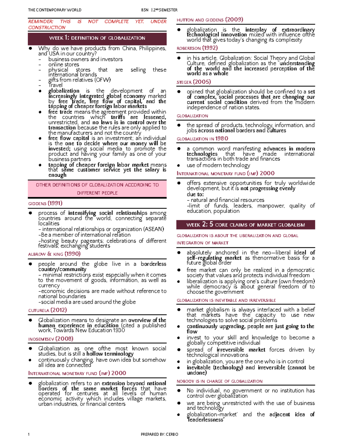 Contemporary World - notes - REMINDER: THIS IS NOT COMPLETE YET. UNDER ...