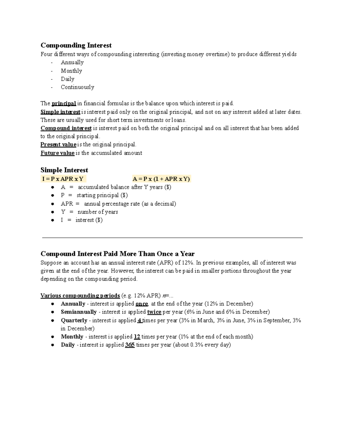 Compouding Interest Notes for Quantitative Literacy - Compounding ...