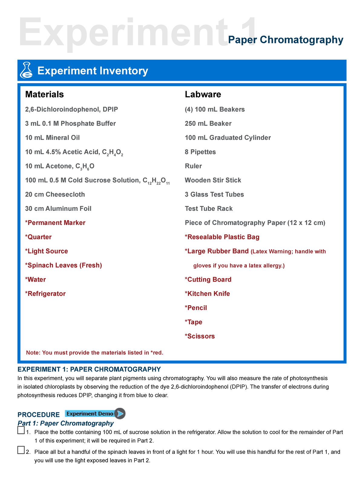 IB 1108 L20 Exp1 Paper Chromatography Experiment 1Paper