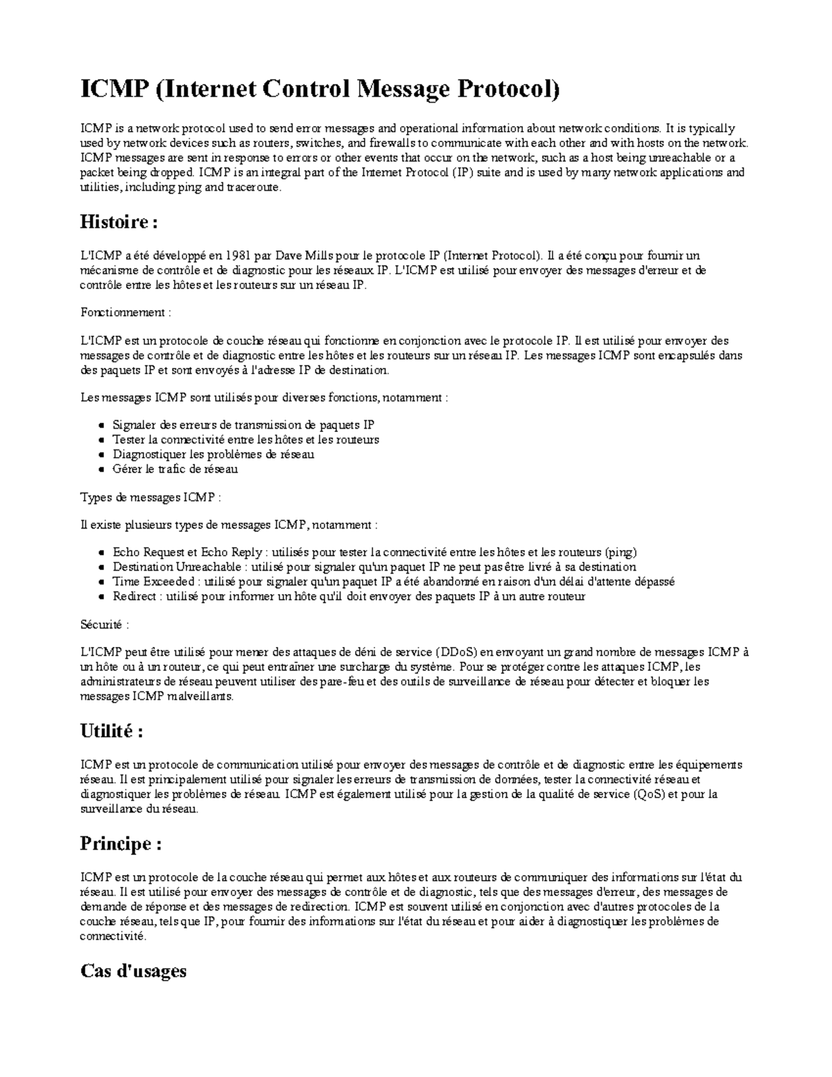 ICMP (Internet Control Message Protocol) - It is typically used by ...