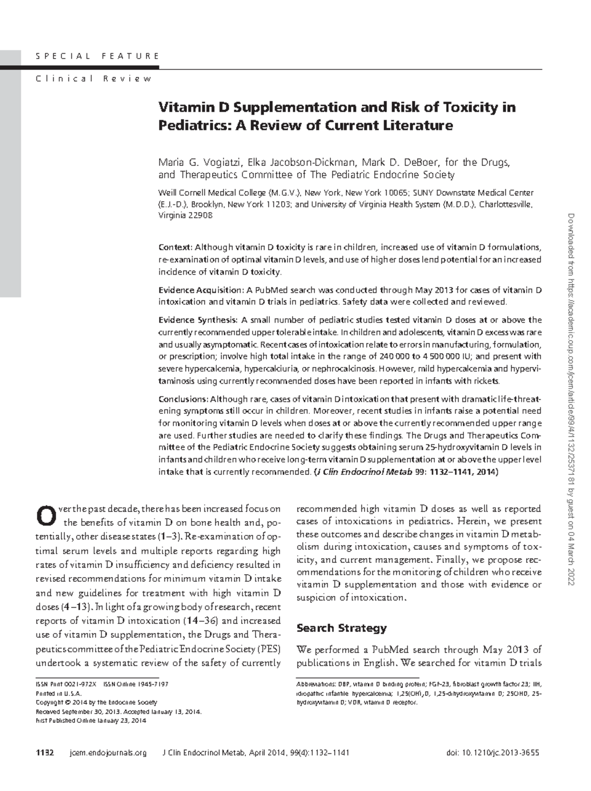 Vitamin D Supplementation and Risk of Toxicity in Pediatrics Vogiatzi, Elka JacobsonDickman